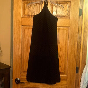 Crocheted look black dress